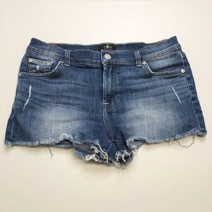 7 For All Mankind Womens Denim Md Rise Cut Off Shorts Blue Cotton Size 28